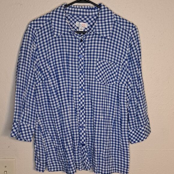 Denim & Company blue and white button down shirt size small - Picture 1 of 4